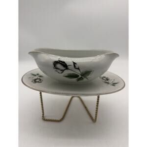 STONEGATE MIDNIGHT ROSE GRAVY BOAT ON PLATTER
